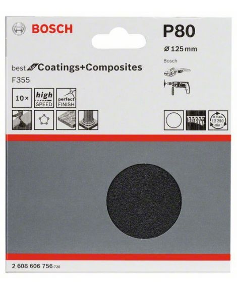 BOSCH 10-częściowy zestaw papierów ściernych F355 125 mm, 80