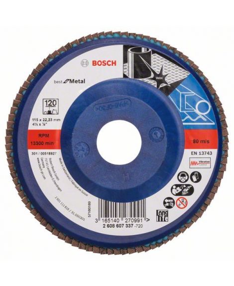 BOSCH Listkowa tarcza szlifierska X571, Best for Metal D - 115 mm- K - 120, prosta