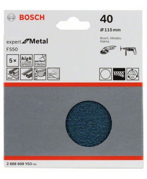 BOSCH Papier ścierny F550, opakowanie 5 szt. 115 mm, 40