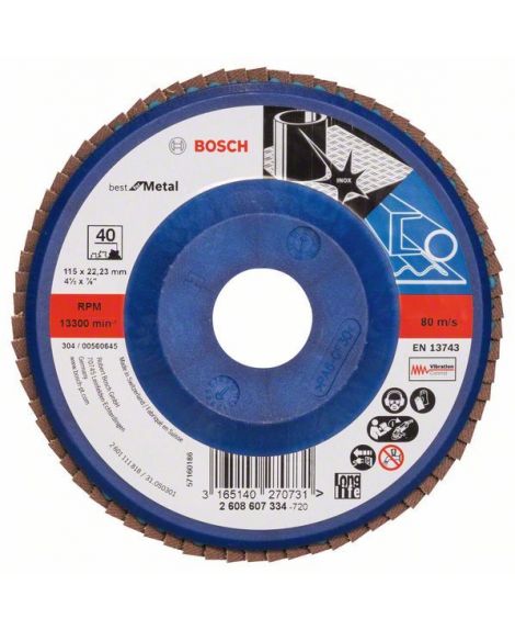 BOSCH Listkowa tarcza szlifierska X571, Best for Metal D - 115 mm- K - 40, prosta