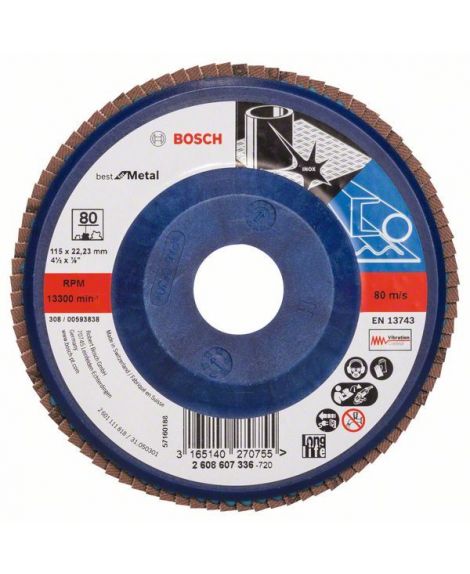 BOSCH Listkowa tarcza szlifierska X571, Best for Metal D - 115 mm- K - 80, prosta