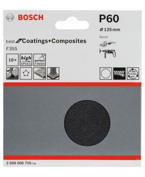 BOSCH 10-częściowy zestaw papierów ściernych F355 125 mm, 60