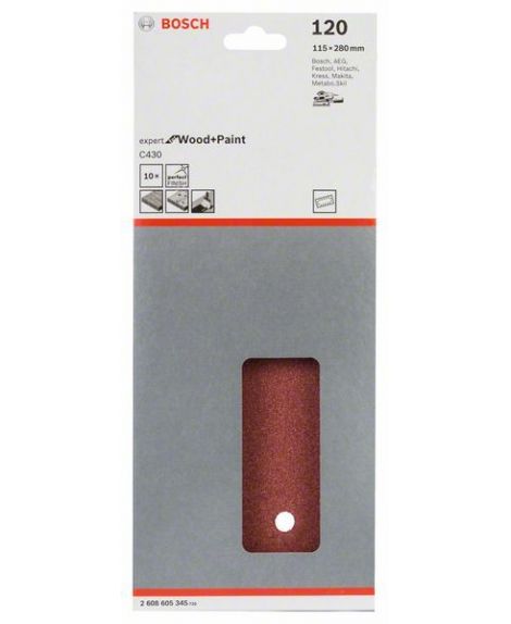 BOSCH Papier ścierny C430, opakowanie 10 szt. 115 x 280 mm, 120