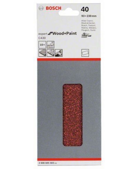 BOSCH Papier ścierny C430, opakowanie 10 szt. 93 x 230 mm, 40