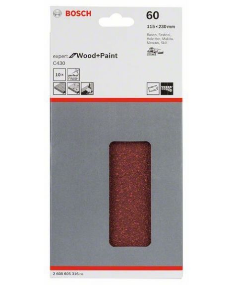 BOSCH Papier ścierny C430, opakowanie 10 szt. 115 x 230 mm, 60