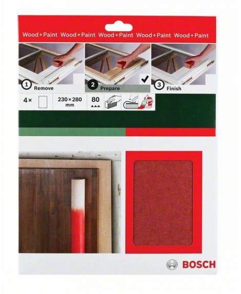 BOSCH Papier do szlifowania ręcznego Universal Prepare, 230 x 280 mm, ziarnistość 80 4 x K - 80