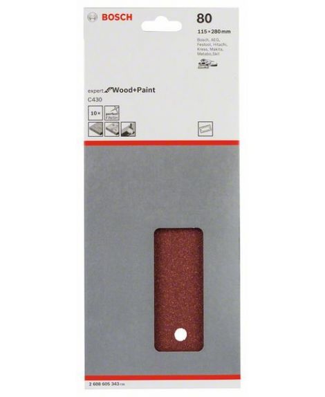 BOSCH Papier ścierny C430, opakowanie 10 szt. 115 x 280 mm, 80