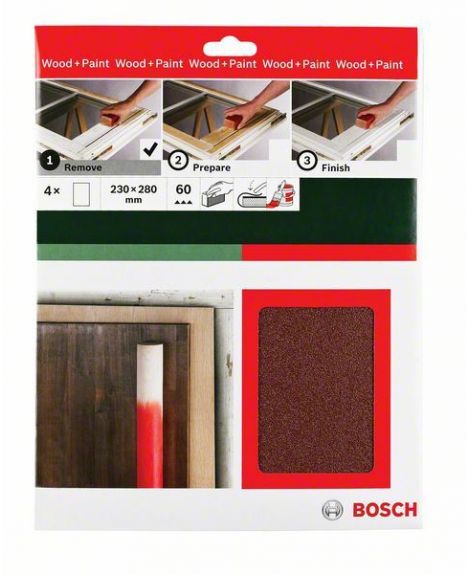 BOSCH Papier do szlifowania ręcznego Universal Remove, 230 x 280 mm, ziarnistość 60 4 x K -60