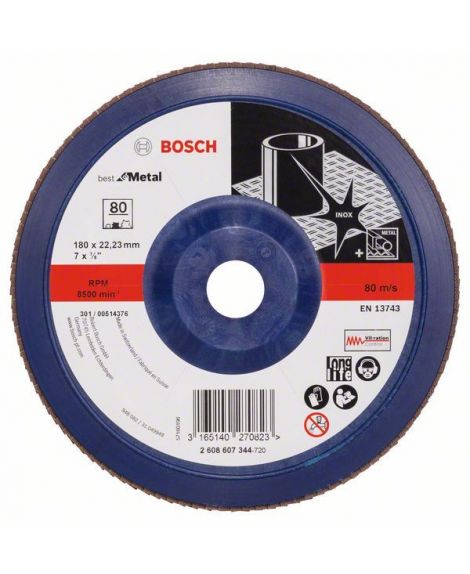 BOSCH Listkowa tarcza szlifierska X571, Best for Metal D - 180 mm- K - 80, prosta