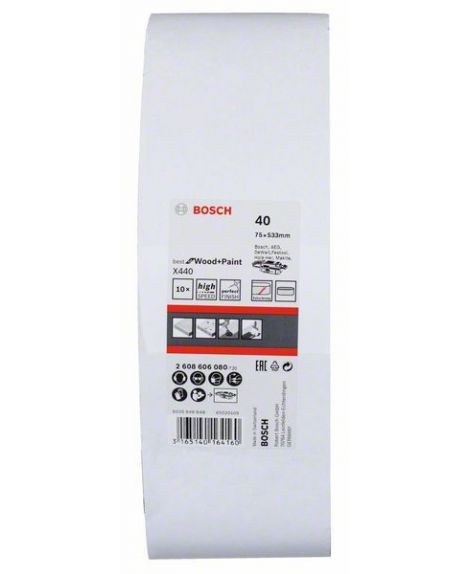 BOSCH 10-częściowy zestaw taśm szlifierskich X440 75 x 533 mm, 40