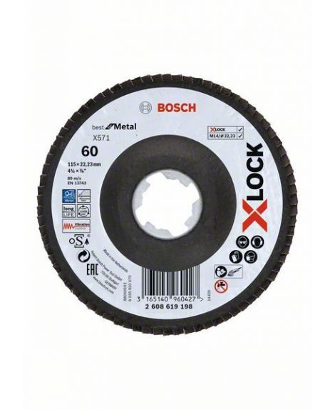 BOSCH Tarcze listkowe z systemem X-LOCK, wersja kątowa, płyta z włókniny Ø 115 mm, G 60, X571, Best for Metal, 1 szt. D- 115 mm-