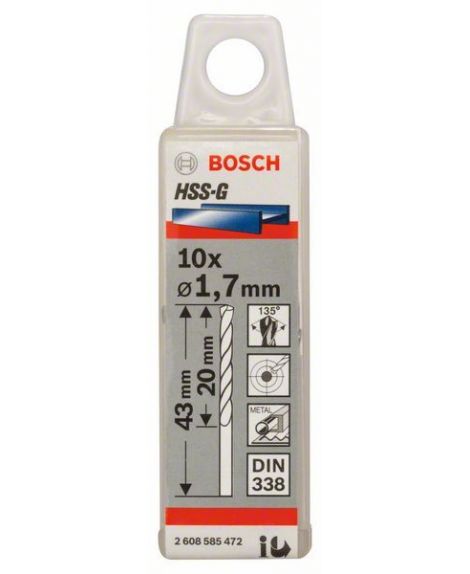 BOSCH Wiertła do metalu HSS-G, DIN 338 1,7 x 20 x 43 mm