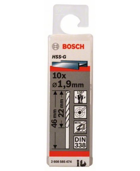 BOSCH Wiertła do metalu HSS-G, DIN 338 1,9 x 22 x 46 mm