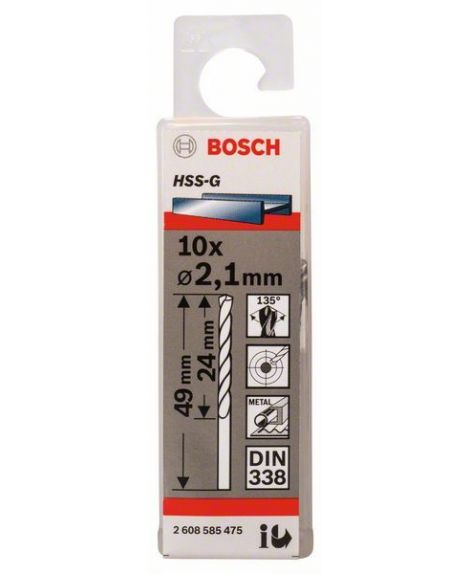 BOSCH Wiertła do metalu HSS-G, DIN 338 2,1 x 24 x 49 mm