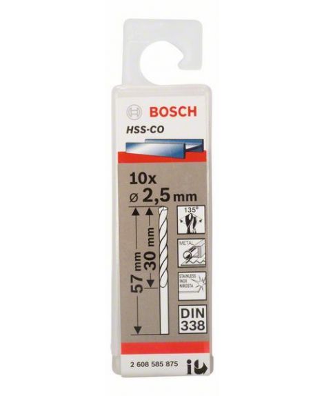 BOSCH Wiertła do metalu HSS-Co, DIN 338 2,5 x 30 x 57 mm