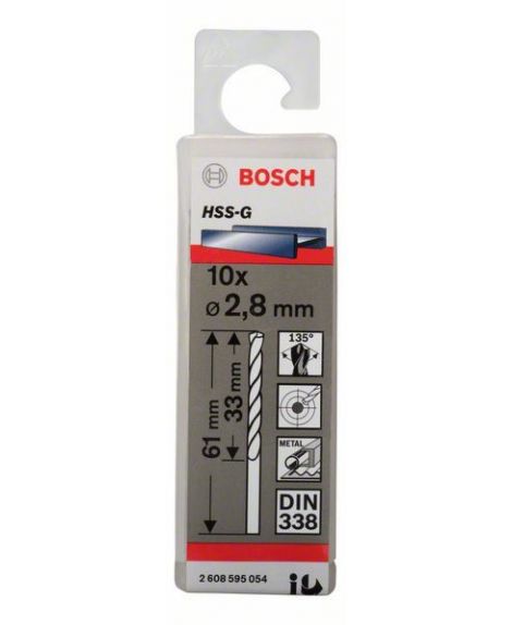 BOSCH Wiertła do metalu HSS-G, DIN 338 2,8 x 33 x 61 mm