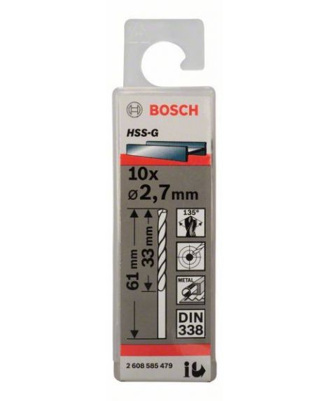 BOSCH Wiertła do metalu HSS-G, DIN 338 2,7 x 33 x 61 mm