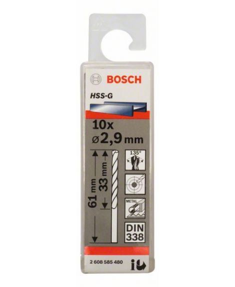 BOSCH Wiertła do metalu HSS-G, DIN 338 2,9 x 33 x 61 mm