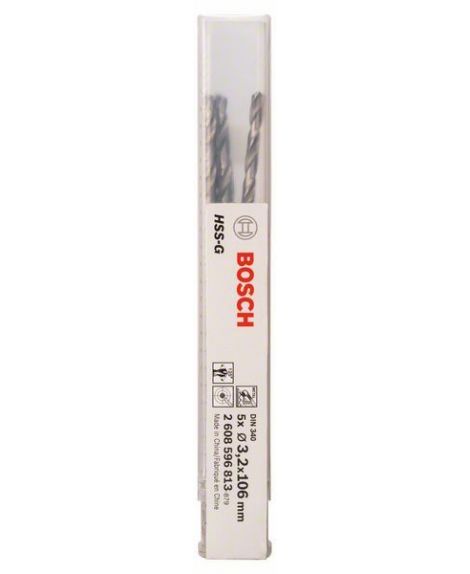 BOSCH Wiertła do metalu HSS-G, DIN 340 3,2 x 69 x 106 mm