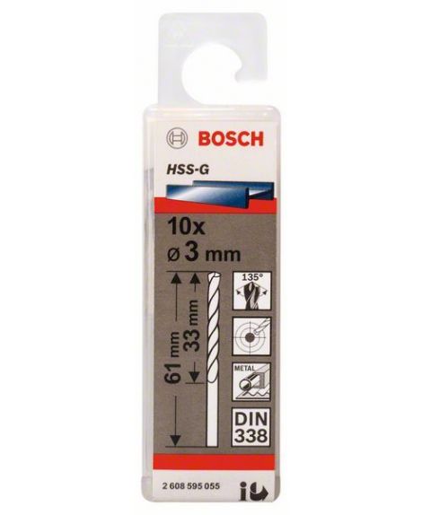 BOSCH Wiertła do metalu HSS-G, DIN 338 3 x 33 x 61 mm