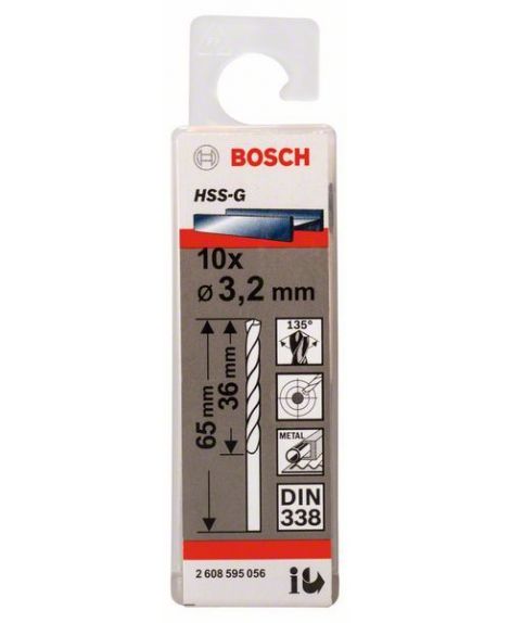 BOSCH Wiertła do metalu HSS-G, DIN 338 3,2 x 36 x 65 mm