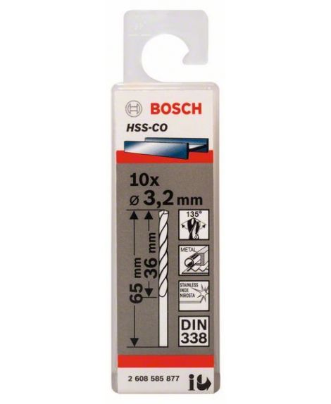 BOSCH Wiertła do metalu HSS-Co, DIN 338 3,2 x 36 x 65 mm