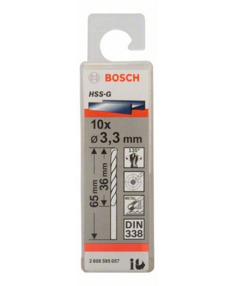 BOSCH Wiertła do metalu HSS-G, DIN 338 3,3 x 36 x 65 mm