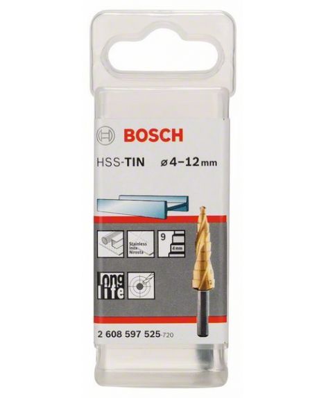 BOSCH Wiertła stopniowe ze stali HSS-TiN 4 - 12 mm, 6,0 mm, 66,5 mm