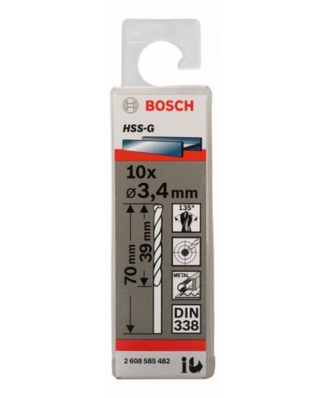 BOSCH Wiertła do metalu HSS-G, DIN 338 3,4 x 39 x 70 mm