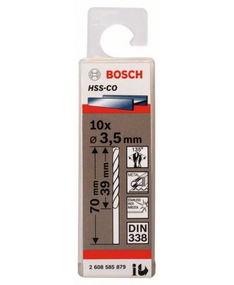 BOSCH Wiertła do metalu HSS-Co, DIN 338 3,5 x 39 x 70 mm