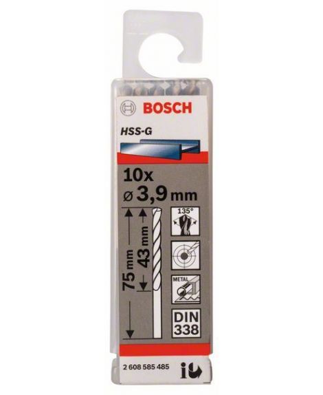 BOSCH Wiertła do metalu HSS-G, DIN 338 3,9 x 43 x 75 mm