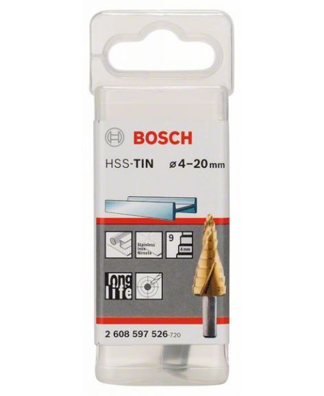 BOSCH Wiertła stopniowe ze stali HSS-TiN 4 - 20 mm, 8,0 mm, 70,5 mm