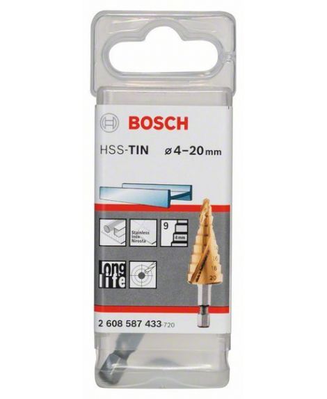 BOSCH Wiertło stopniowe, stal szybkotnąca HSS-TiN 4 - 20 mm, 70,5 mm