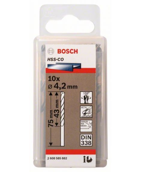 BOSCH Wiertła do metalu HSS-Co, DIN 338 4,2 x 43 x 75 mm