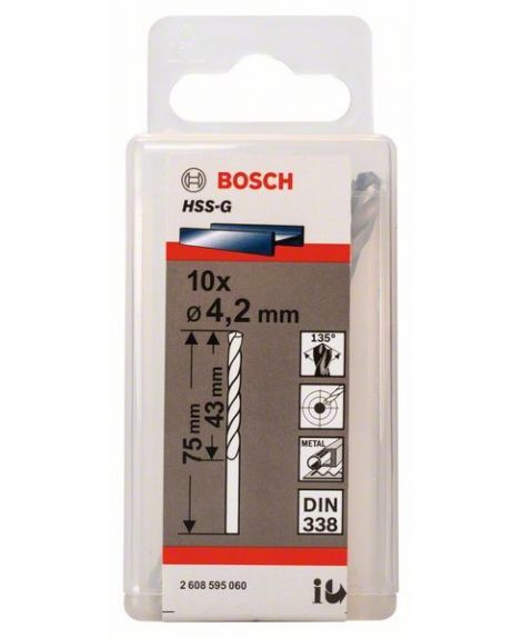 BOSCH Wiertła do metalu HSS-G, DIN 338 4,2 x 43 x 75 mm