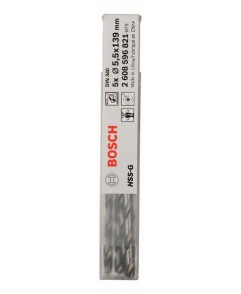 BOSCH Wiertła do metalu HSS-G, DIN 340 5,5 x 91 x 139 mm