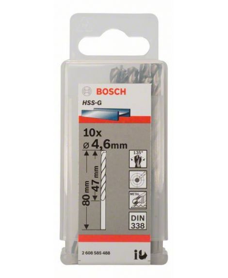 BOSCH Wiertła do metalu HSS-G, DIN 338 4,6 x 47 x 80 mm