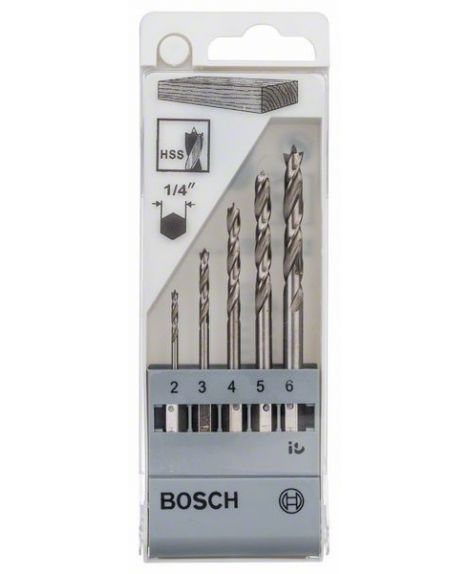 BOSCH 5-częściowy zestaw wierteł do drewna z chwytem sześciokątnym 2.0- 3.0- 4.0- 5.0- 6.0 mm