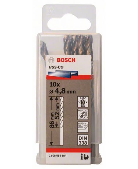 BOSCH Wiertła do metalu HSS-Co, DIN 338 4,8 x 52 x 86 mm