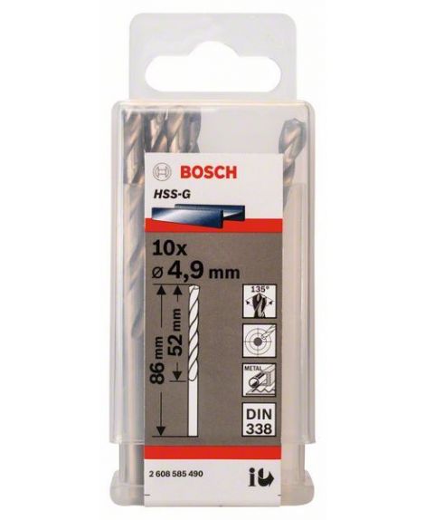 BOSCH Wiertła do metalu HSS-G, DIN 338 4,9 x 52 x 86 mm