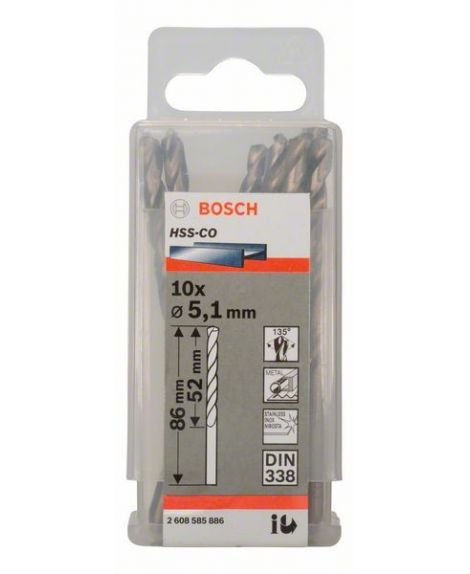 BOSCH Wiertła do metalu HSS-Co, DIN 338 5,1 x 52 x 86 mm