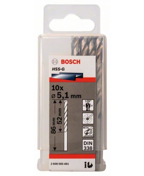 BOSCH Wiertła do metalu HSS-G, DIN 338 5,1 x 52 x 86 mm