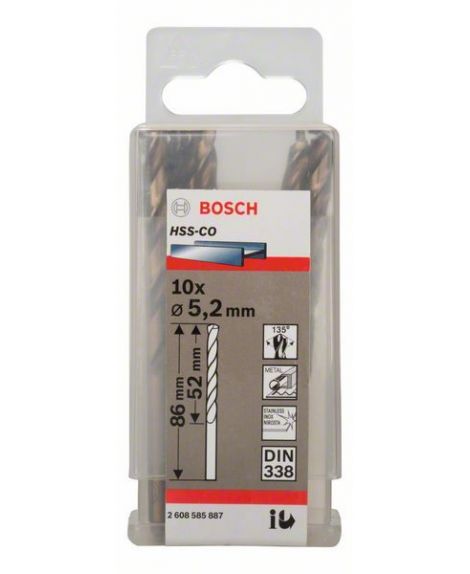 BOSCH Wiertła do metalu HSS-Co, DIN 338 5,2 x 52 x 86 mm