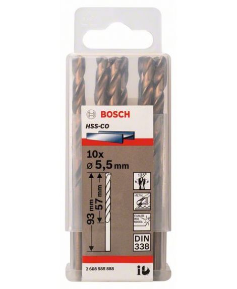 BOSCH Wiertła do metalu HSS-Co, DIN 338 5,5 x 57 x 93 mm