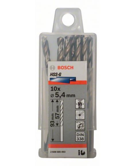 BOSCH Wiertła do metalu HSS-G, DIN 338 5,4 x 57 x 93 mm