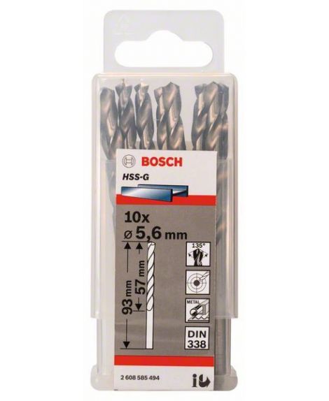 BOSCH Wiertła do metalu HSS-G, DIN 338 5,6 x 57 x 93 mm