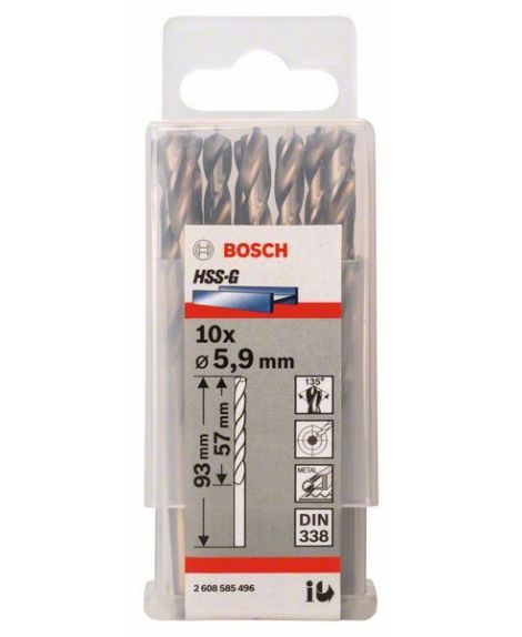 BOSCH Wiertła do metalu HSS-G, DIN 338 5,9 x 57 x 93 mm