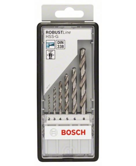 BOSCH 6-częściowy zestaw wierteł do metalu HSS-G Robust Line, 135° 2- 3- 4- 5- 6- 8 mm, 135°