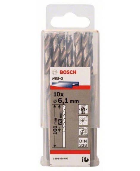 BOSCH Wiertła do metalu HSS-G, DIN 338 6,1 x 63 x 101 mm