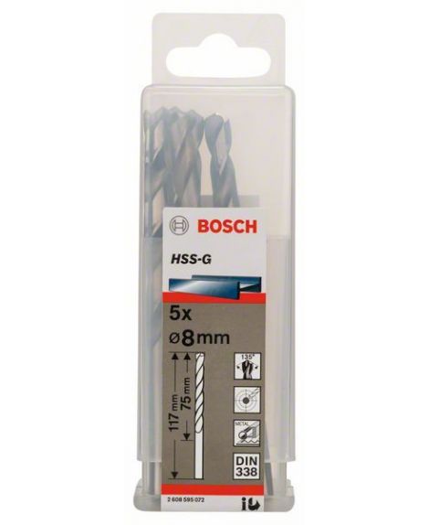 BOSCH Wiertła do metalu HSS-G, DIN 338 8 x 75 x 117 mm